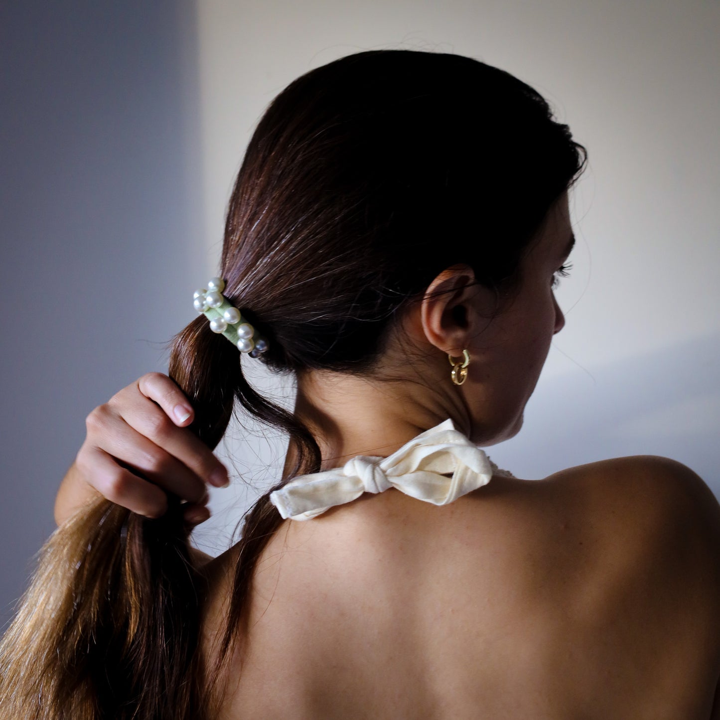 Eucalyptus Green Pearl Hair Tie