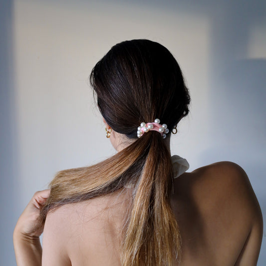 Coral Pink Pearl Hair Tie